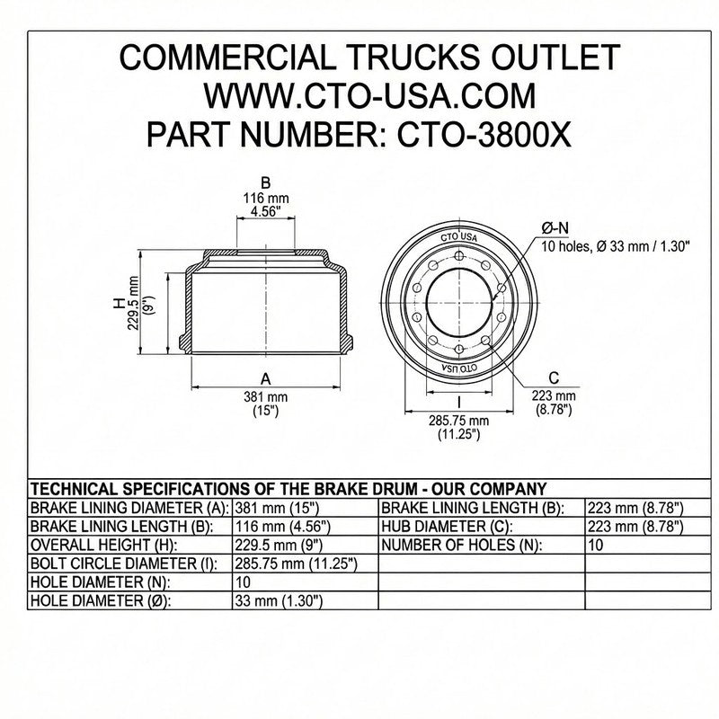 CTO-3800X BRAKE DRUM (FRONT, 15.00" X 4")