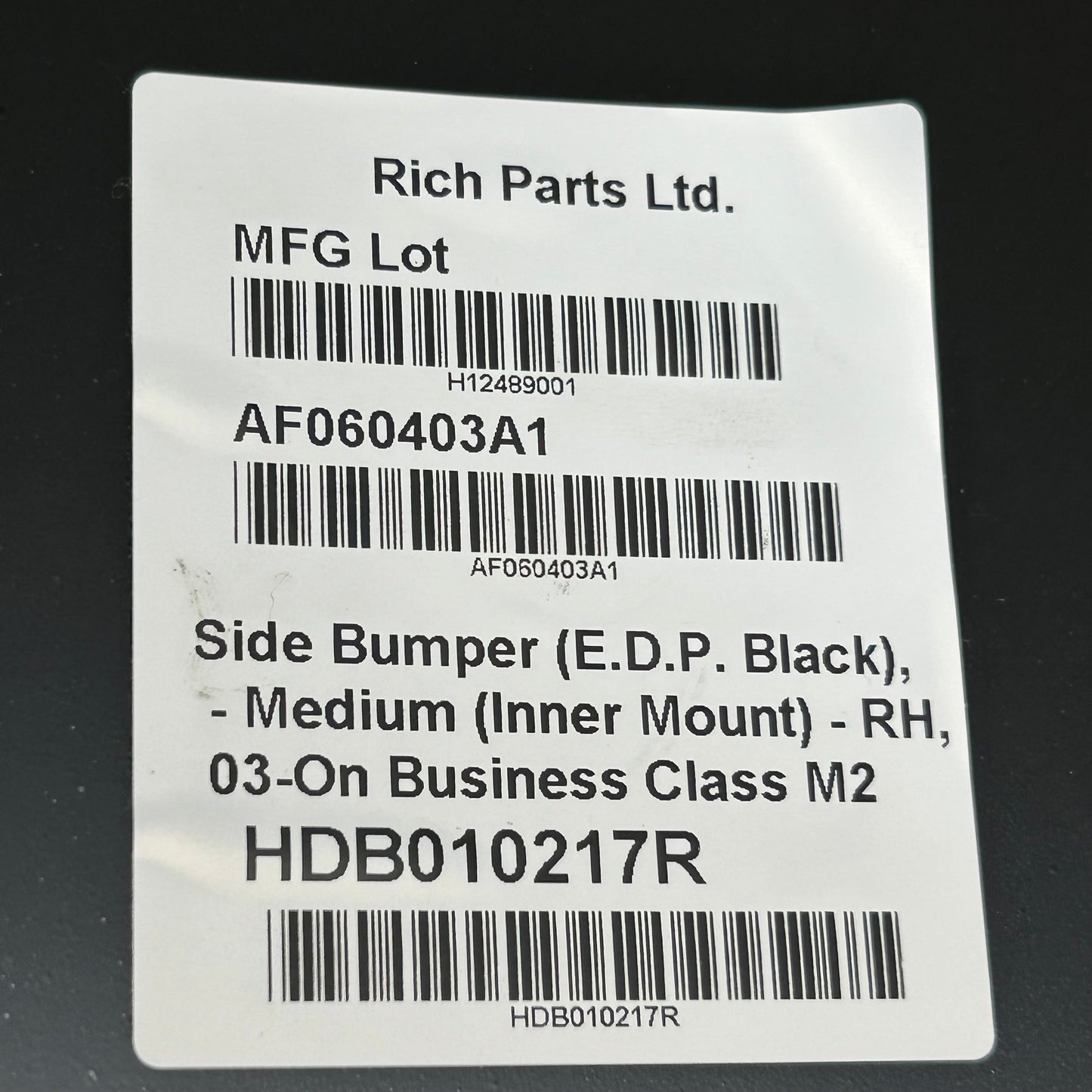 RICH PARTS Passenger Side Inner Bumper End For Freightliner Black M2-08-14