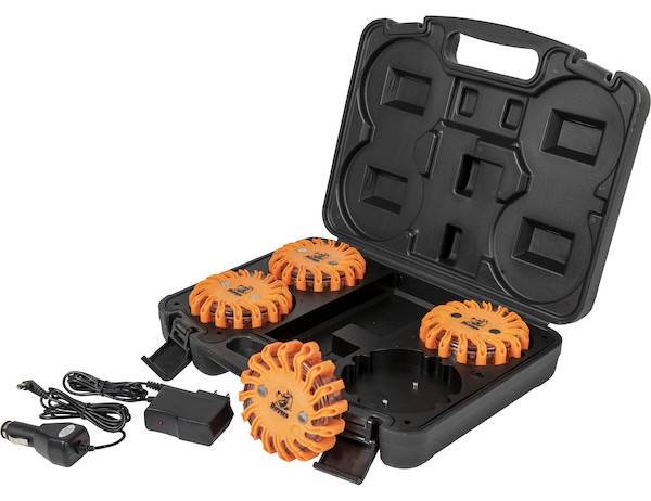 8891017 - 4 INCH ROUND RECHARGEABLE STROBE/FLARE KIT 4 FLARES AND CHARGING CASE