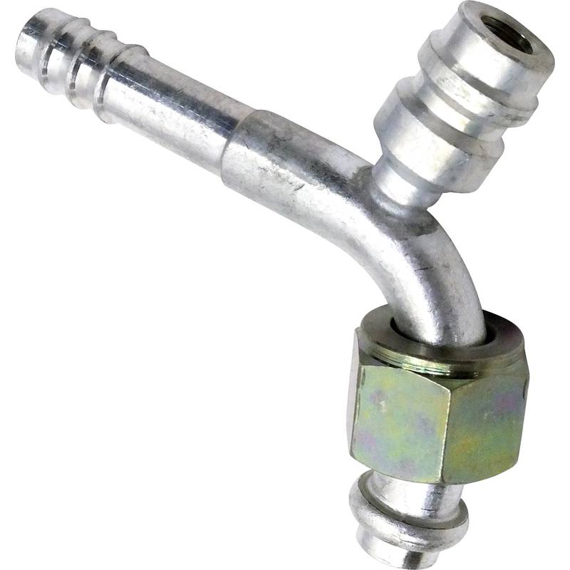 FT 7005C 8FOR-8BB ALUMINUM 90° FEMALE O-RING BARB FITTING WITH SERVICE PORT