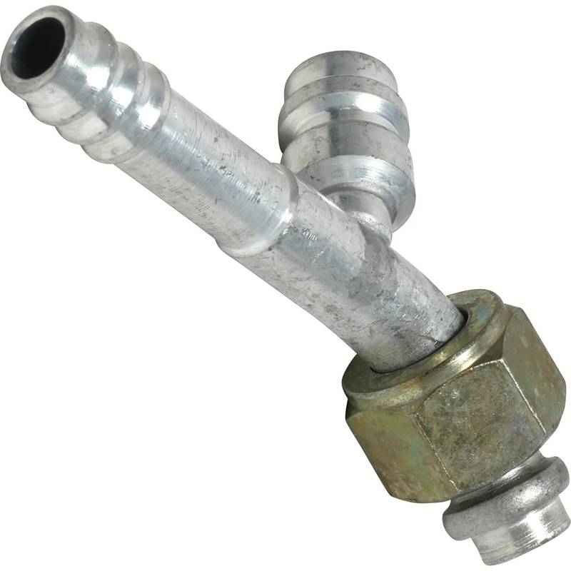 FT 7009C 8FOR-8BB-STR ALUMINUM 45° FEMALE O-RING BARB FITTING W/ SERVICE PORT