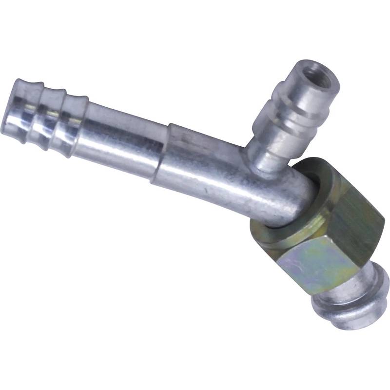 FT 7010C 10FOR-10BB-STR ALUMINUM 45° FEMALE O-RING BARB FITTING W/ SERVICE PORT
